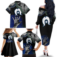 Black And White Aboriginal - Torres Strait Islanders Flag Family Matching Off Shoulder Long Sleeve Dress and Hawaiian Shirt - Wonder Print Shop