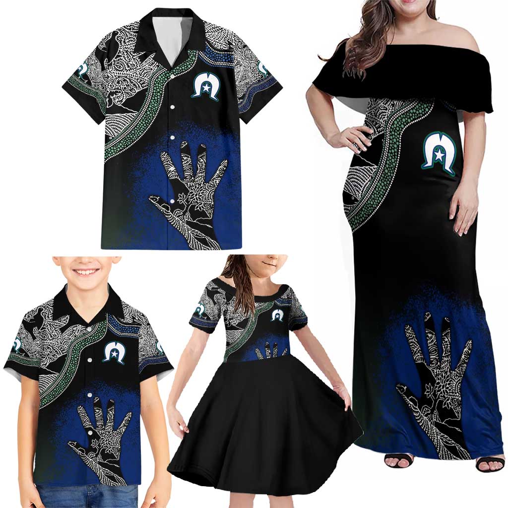 Black And White Aboriginal - Torres Strait Islanders Flag Family Matching Off Shoulder Maxi Dress and Hawaiian Shirt - Wonder Print Shop