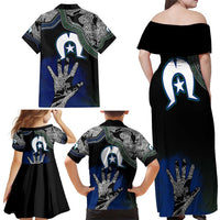 Black And White Aboriginal - Torres Strait Islanders Flag Family Matching Off Shoulder Maxi Dress and Hawaiian Shirt - Wonder Print Shop