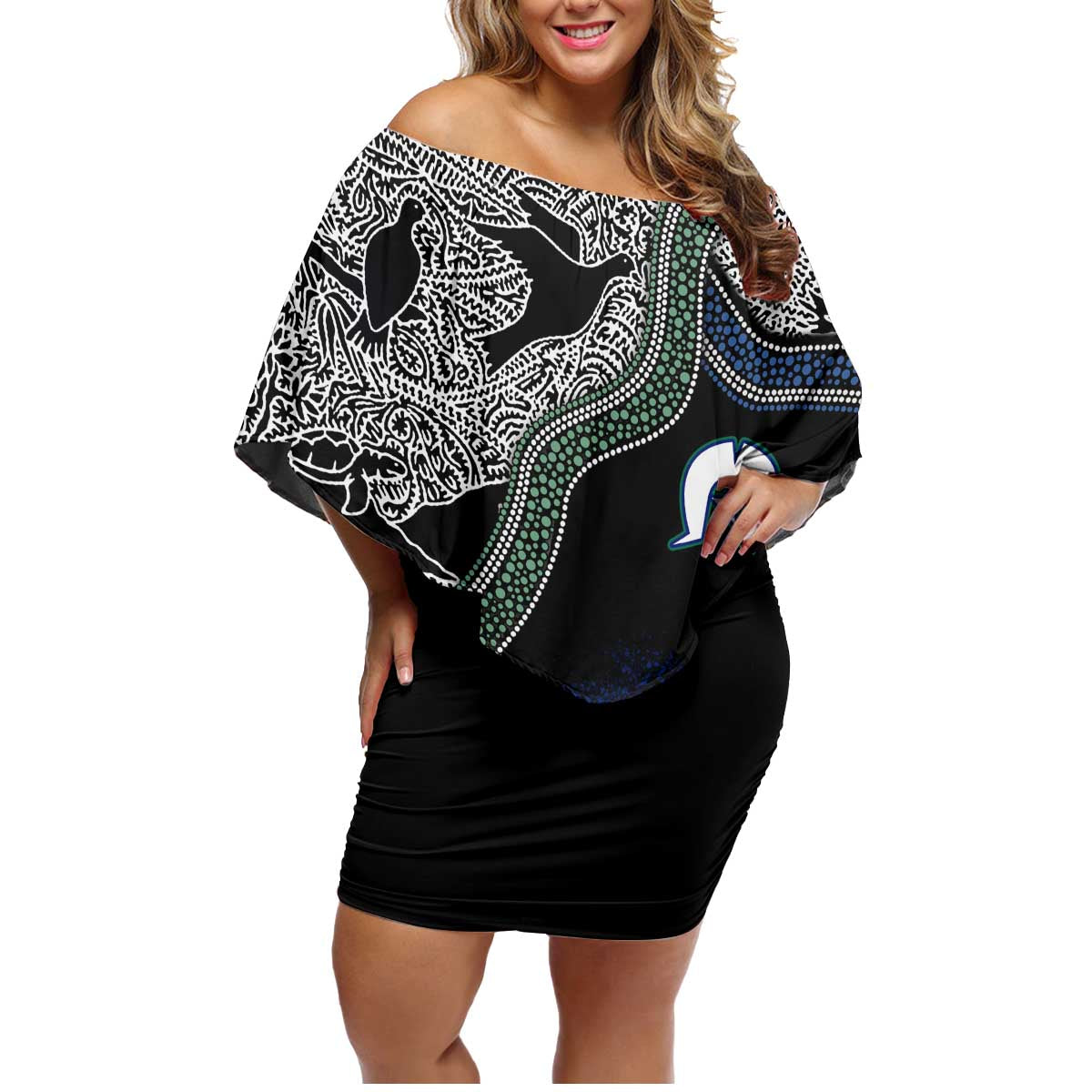 Black And White Aboriginal - Torres Strait Islanders Flag Family Matching Off Shoulder Short Dress and Hawaiian Shirt - Wonder Print Shop