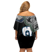 Black And White Aboriginal - Torres Strait Islanders Flag Family Matching Off Shoulder Short Dress and Hawaiian Shirt - Wonder Print Shop