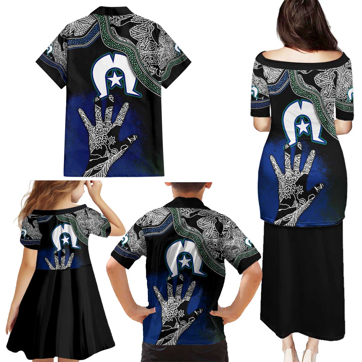 Black And White Aboriginal - Torres Strait Islanders Flag Family Matching Puletasi and Hawaiian Shirt - Wonder Print Shop