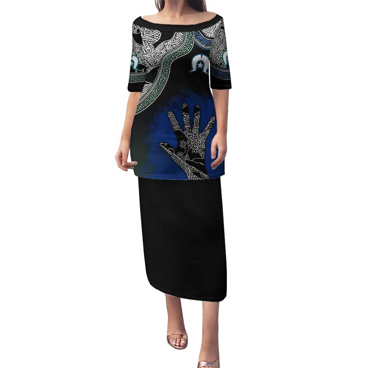 Black And White Aboriginal - Torres Strait Islanders Flag Family Matching Puletasi and Hawaiian Shirt - Wonder Print Shop