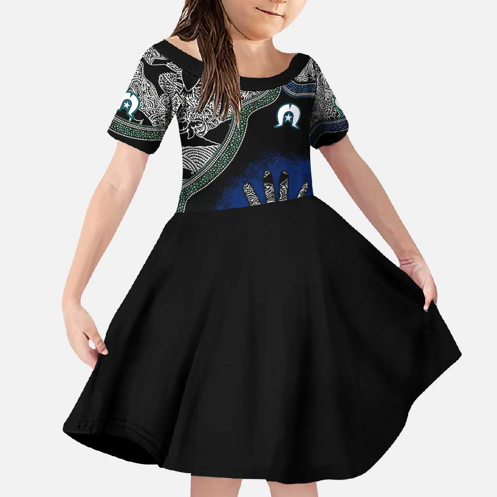Black And White Aboriginal - Torres Strait Islanders Flag Family Matching Short Sleeve Bodycon Dress and Hawaiian Shirt - Wonder Print Shop