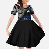 Black And White Aboriginal - Torres Strait Islanders Flag Family Matching Short Sleeve Bodycon Dress and Hawaiian Shirt - Wonder Print Shop