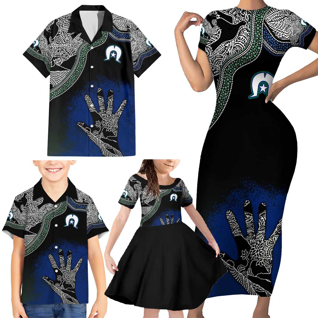 Black And White Aboriginal - Torres Strait Islanders Flag Family Matching Short Sleeve Bodycon Dress and Hawaiian Shirt - Wonder Print Shop