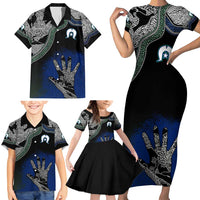 Black And White Aboriginal - Torres Strait Islanders Flag Family Matching Short Sleeve Bodycon Dress and Hawaiian Shirt - Wonder Print Shop