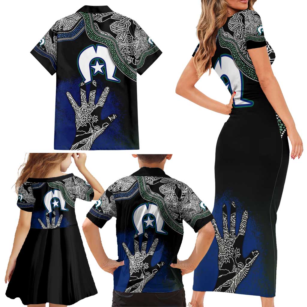 Black And White Aboriginal - Torres Strait Islanders Flag Family Matching Short Sleeve Bodycon Dress and Hawaiian Shirt - Wonder Print Shop