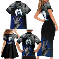 Black And White Aboriginal - Torres Strait Islanders Flag Family Matching Short Sleeve Bodycon Dress and Hawaiian Shirt - Wonder Print Shop