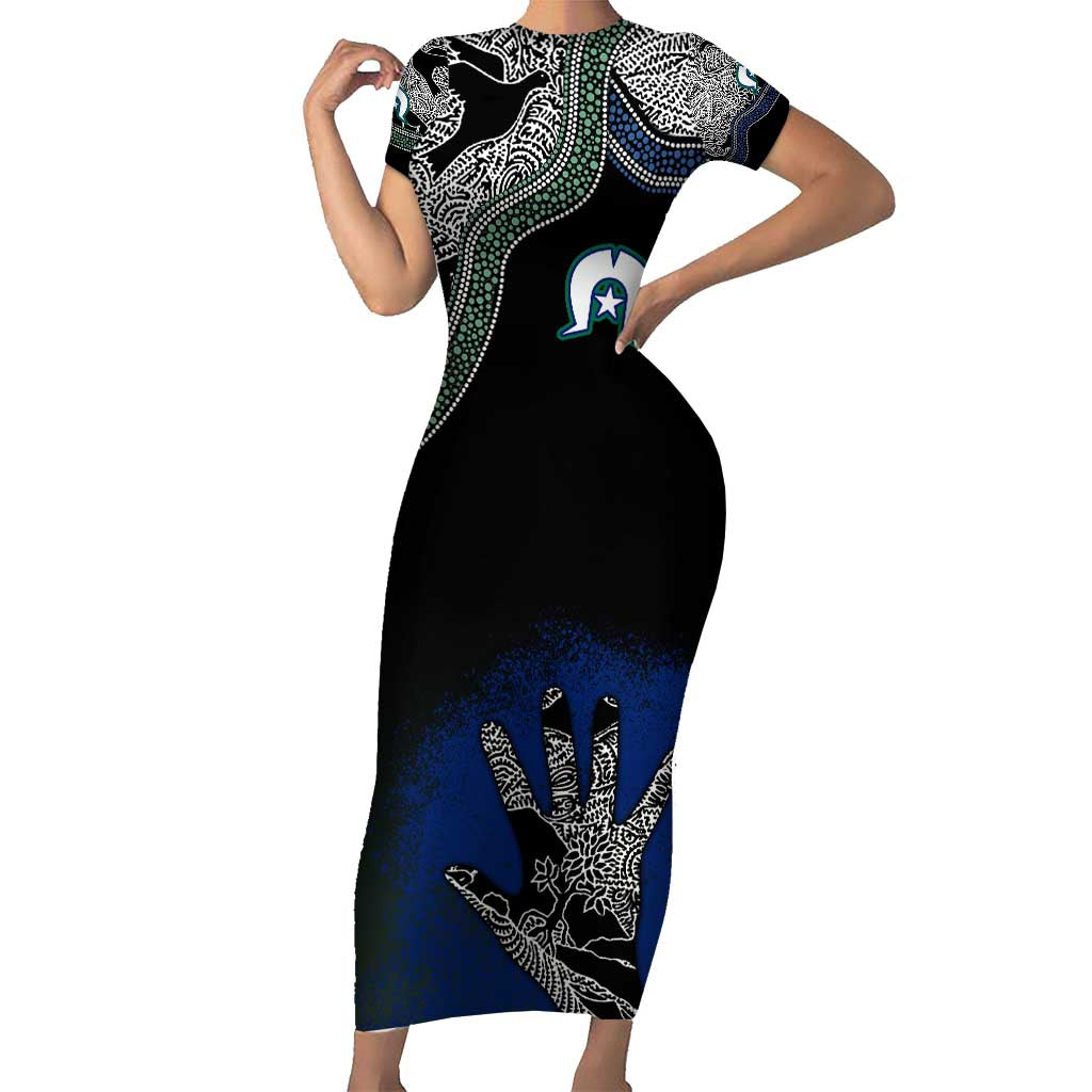 Black And White Aboriginal - Torres Strait Islanders Flag Family Matching Short Sleeve Bodycon Dress and Hawaiian Shirt - Wonder Print Shop