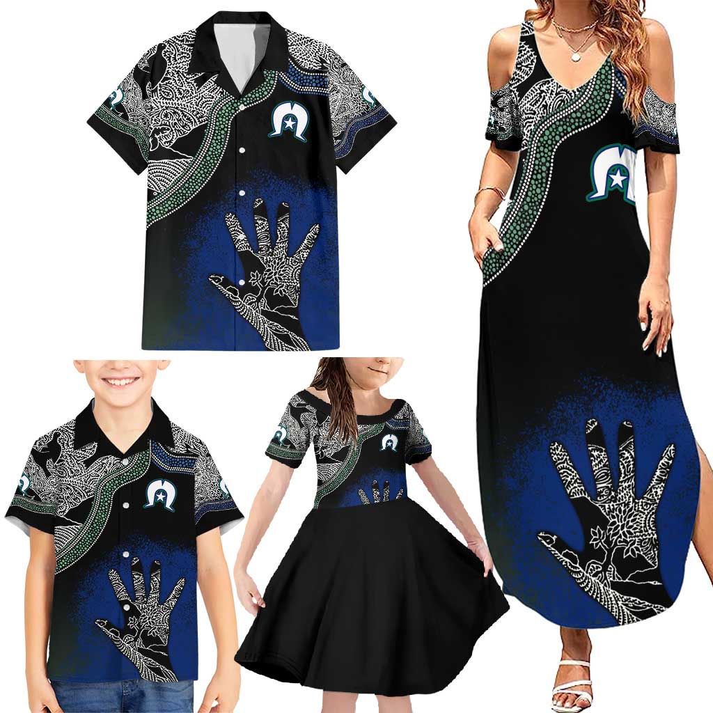 Black And White Aboriginal - Torres Strait Islanders Flag Family Matching Summer Maxi Dress and Hawaiian Shirt - Wonder Print Shop