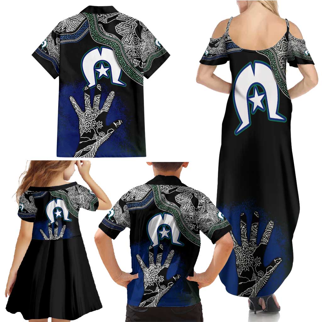 Black And White Aboriginal - Torres Strait Islanders Flag Family Matching Summer Maxi Dress and Hawaiian Shirt - Wonder Print Shop