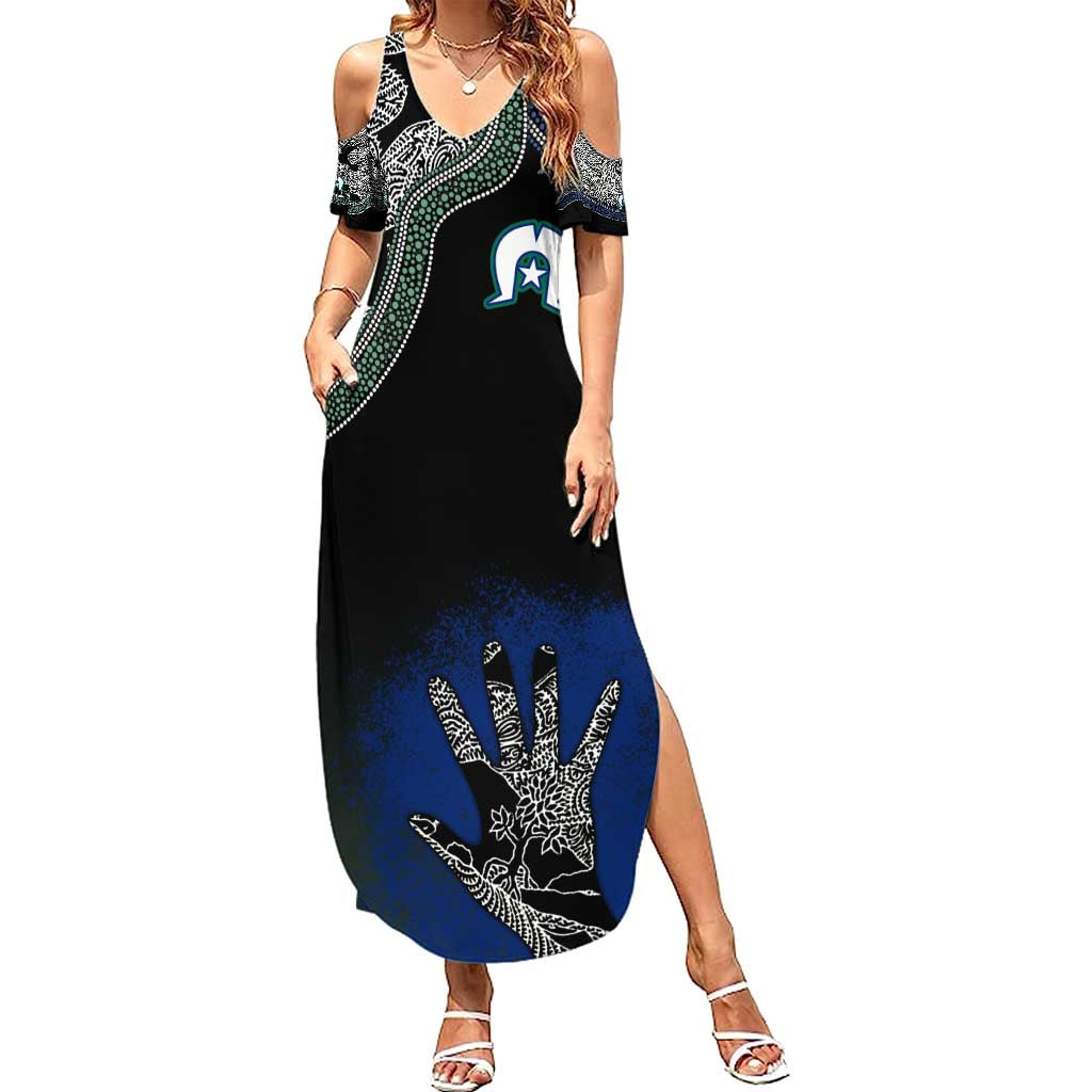 Black And White Aboriginal - Torres Strait Islanders Flag Family Matching Summer Maxi Dress and Hawaiian Shirt - Wonder Print Shop