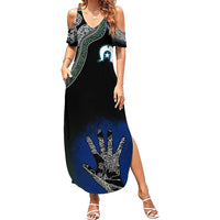 Black And White Aboriginal - Torres Strait Islanders Flag Family Matching Summer Maxi Dress and Hawaiian Shirt - Wonder Print Shop
