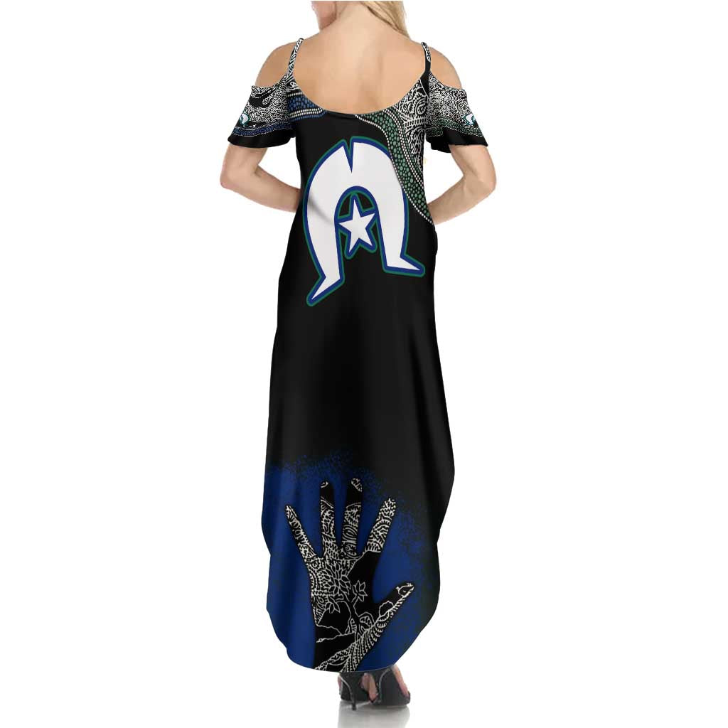 Black And White Aboriginal - Torres Strait Islanders Flag Family Matching Summer Maxi Dress and Hawaiian Shirt - Wonder Print Shop