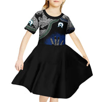 Black And White Aboriginal - Torres Strait Islanders Flag Kid Short Sleeve Dress - Wonder Print Shop