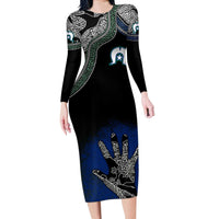Black And White Aboriginal - Torres Strait Islanders Flag Long Sleeve Bodycon Dress - Wonder Print Shop