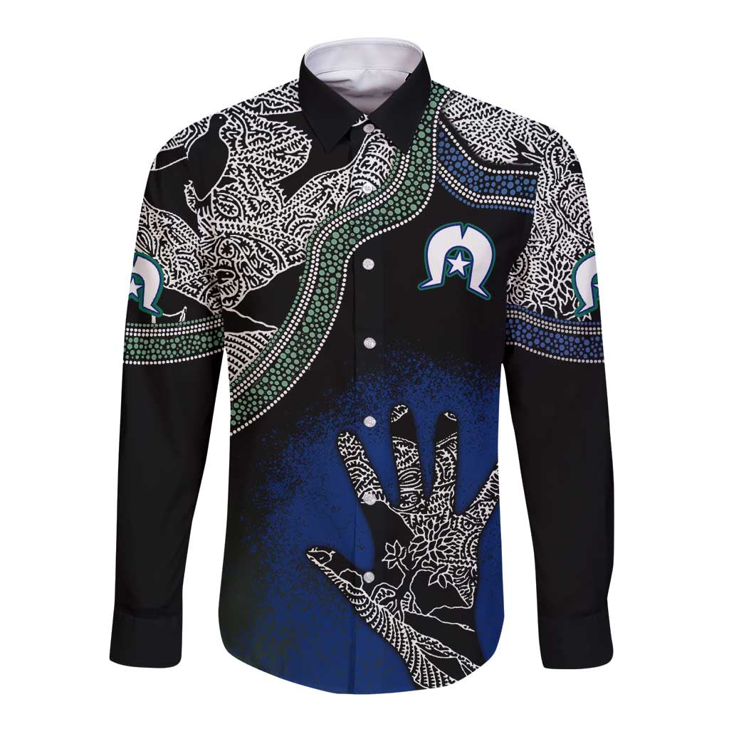 Black And White Aboriginal - Torres Strait Islanders Flag Long Sleeve Button Shirt - Wonder Print Shop