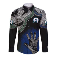 Black And White Aboriginal - Torres Strait Islanders Flag Long Sleeve Button Shirt - Wonder Print Shop