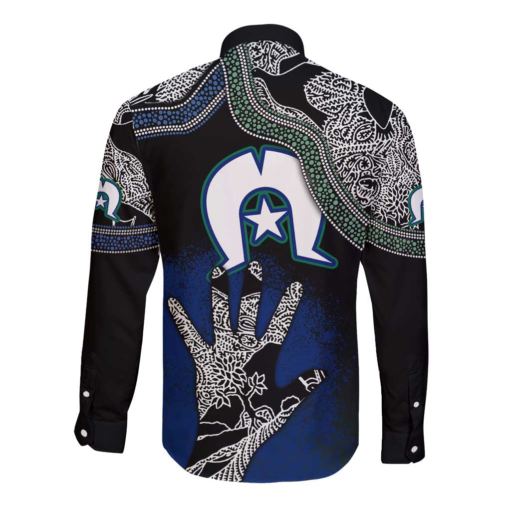 Black And White Aboriginal - Torres Strait Islanders Flag Long Sleeve Button Shirt - Wonder Print Shop