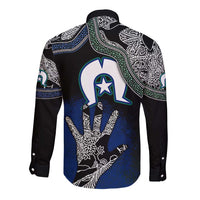 Black And White Aboriginal - Torres Strait Islanders Flag Long Sleeve Button Shirt - Wonder Print Shop