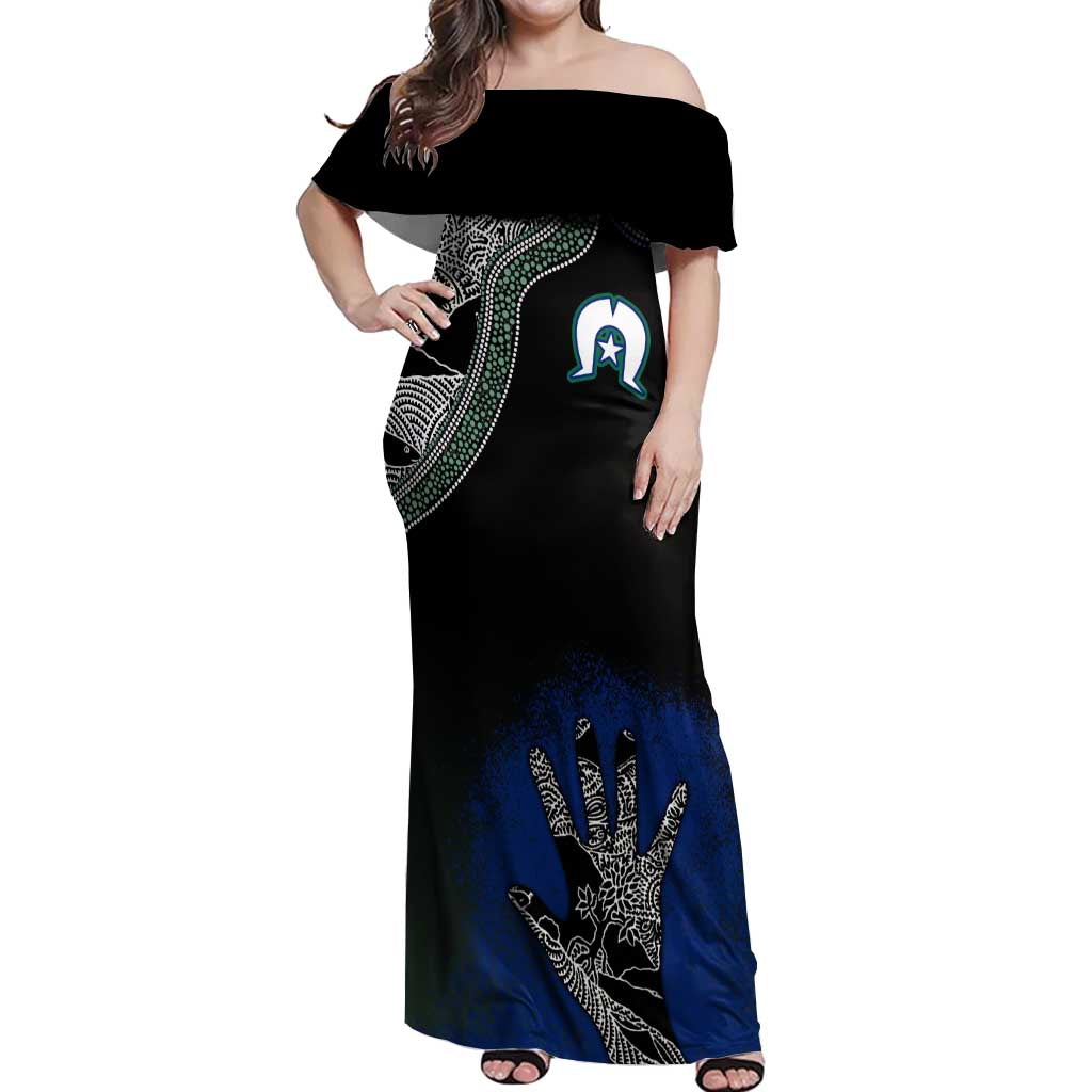 Black And White Aboriginal - Torres Strait Islanders Flag Off Shoulder Maxi Dress - Wonder Print Shop