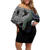 Black And White Aboriginal - Torres Strait Islanders Flag Off Shoulder Short Dress - Wonder Print Shop