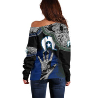 Black And White Aboriginal - Torres Strait Islanders Flag Off Shoulder Sweater - Wonder Print Shop