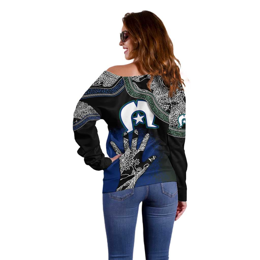 Black And White Aboriginal - Torres Strait Islanders Flag Off Shoulder Sweater - Wonder Print Shop