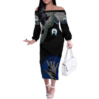 Black And White Aboriginal - Torres Strait Islanders Flag Off The Shoulder Long Sleeve Dress - Wonder Print Shop