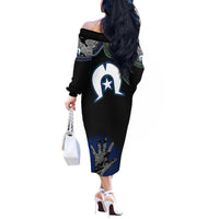 Black And White Aboriginal - Torres Strait Islanders Flag Off The Shoulder Long Sleeve Dress - Wonder Print Shop