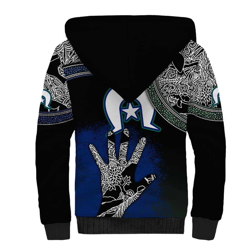 Black And White Aboriginal - Torres Strait Islanders Flag Sherpa Hoodie - Wonder Print Shop