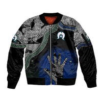 Black And White Aboriginal - Torres Strait Islanders Flag Sleeve Zip Bomber Jacket - Wonder Print Shop