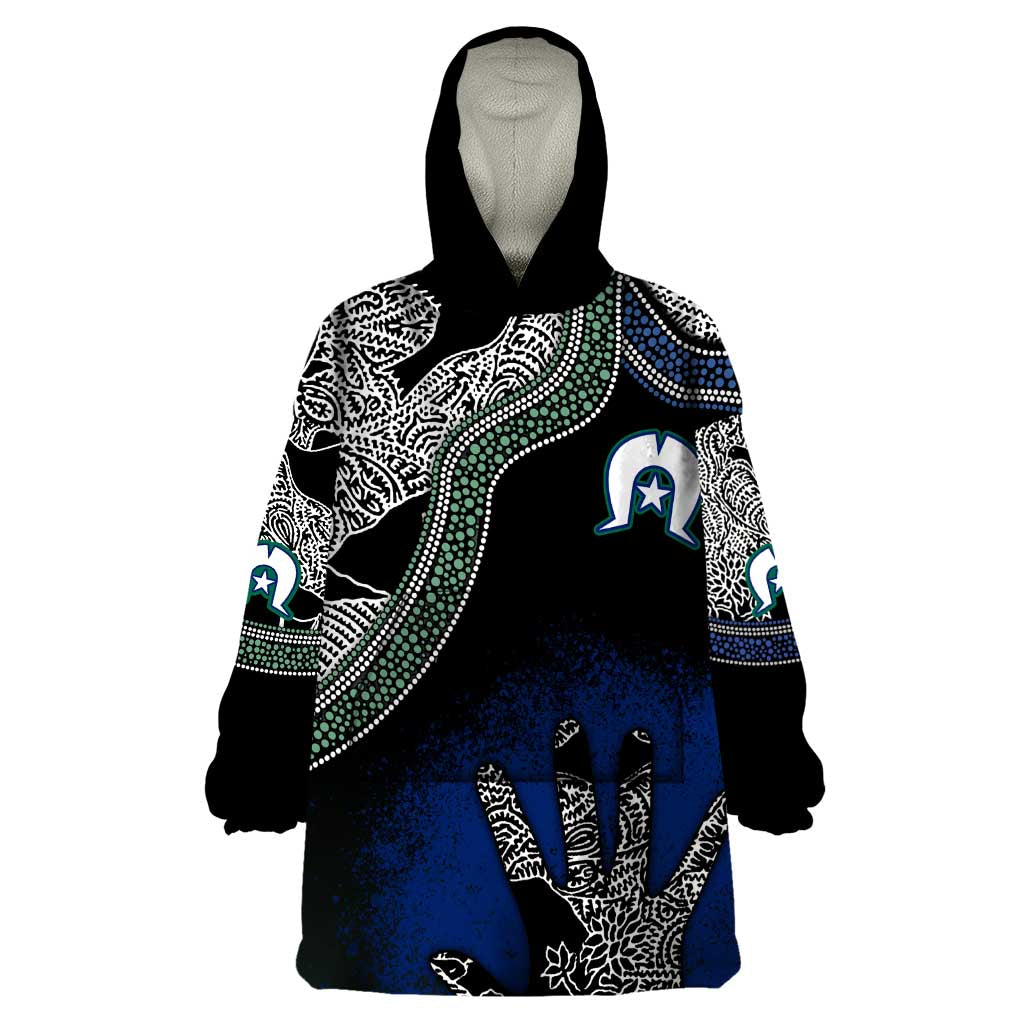Black And White Aboriginal - Torres Strait Islanders Flag Wearable Blanket Hoodie - Wonder Print Shop