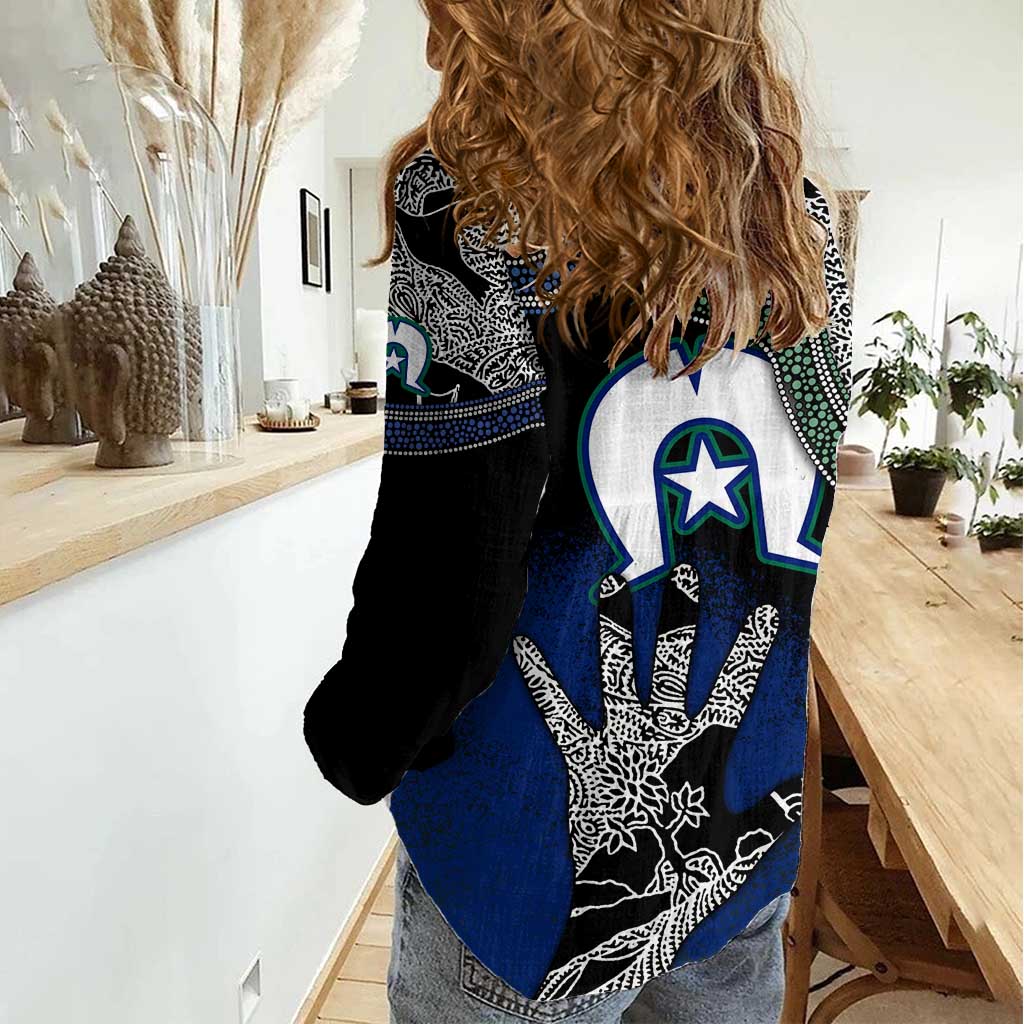 Black And White Aboriginal - Torres Strait Islanders Flag Women Casual Shirt - Wonder Print Shop