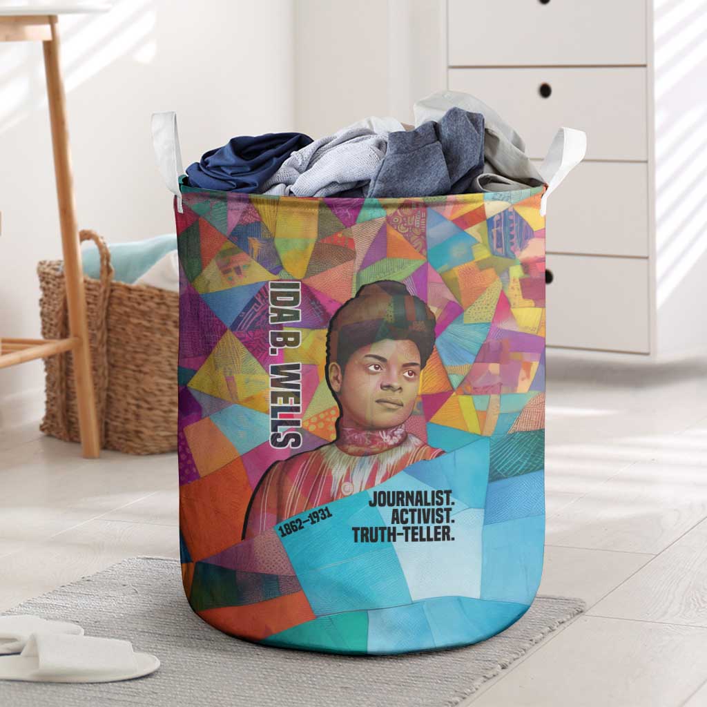 Ida B. Wells Laundry Basket with Colorful Patchwork Pattern Design Confident Portrait Civil Rights and Journalism Tribute - Wonder Print Shop