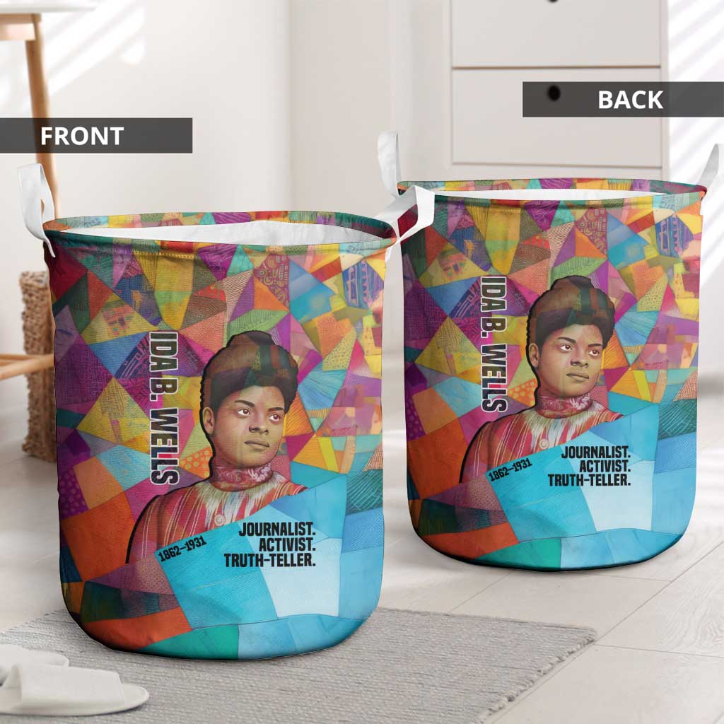 Ida B. Wells Laundry Basket with Colorful Patchwork Pattern Design Confident Portrait Civil Rights and Journalism Tribute - Wonder Print Shop