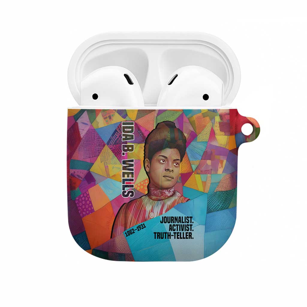 Ida B. Wells AirPods Case with Colorful Patchwork Pattern Design Confident Portrait Civil Rights and Journalism Tribute - Wonder Print Shop