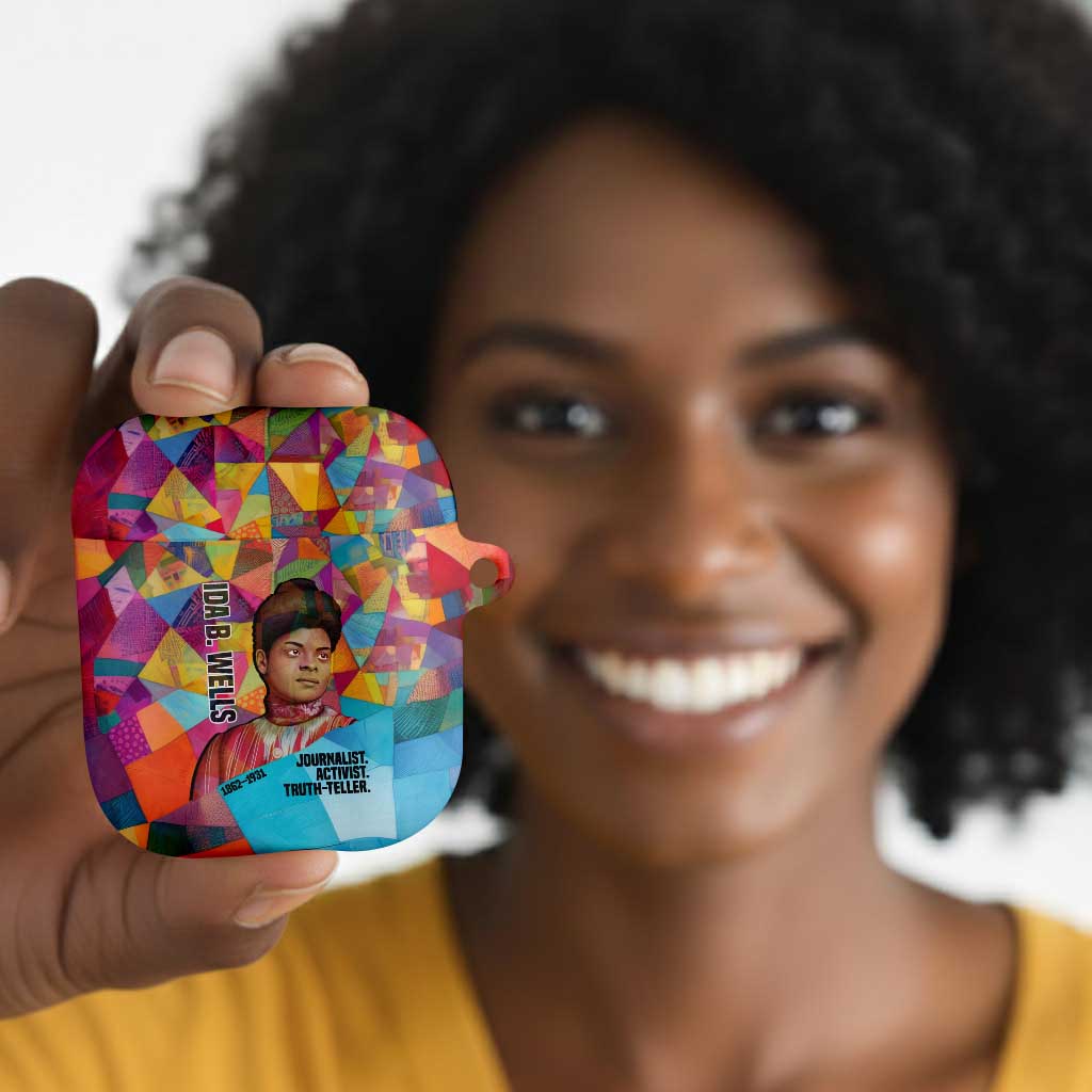 Ida B. Wells AirPods Case with Colorful Patchwork Pattern Design Confident Portrait Civil Rights and Journalism Tribute - Wonder Print Shop