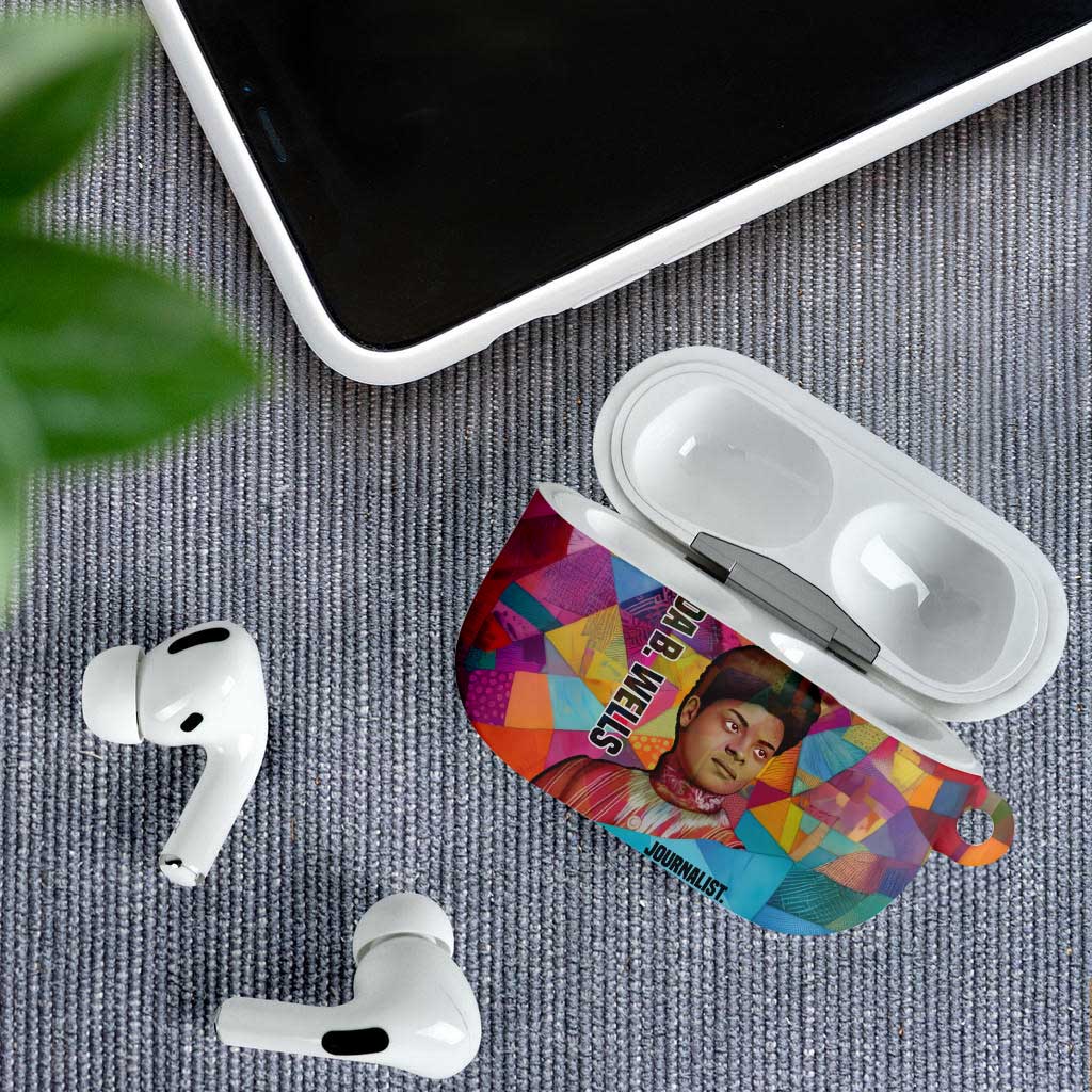 Ida B. Wells AirPods Case with Colorful Patchwork Pattern Design Confident Portrait Civil Rights and Journalism Tribute - Wonder Print Shop