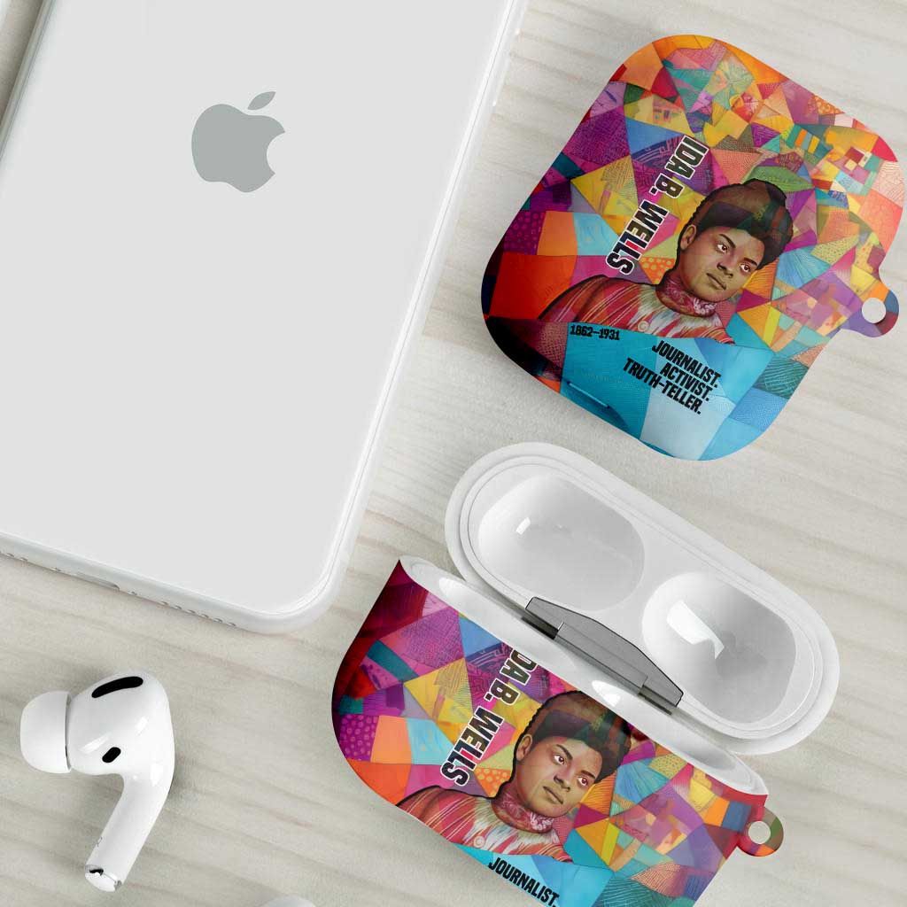 Ida B. Wells AirPods Case with Colorful Patchwork Pattern Design Confident Portrait Civil Rights and Journalism Tribute - Wonder Print Shop