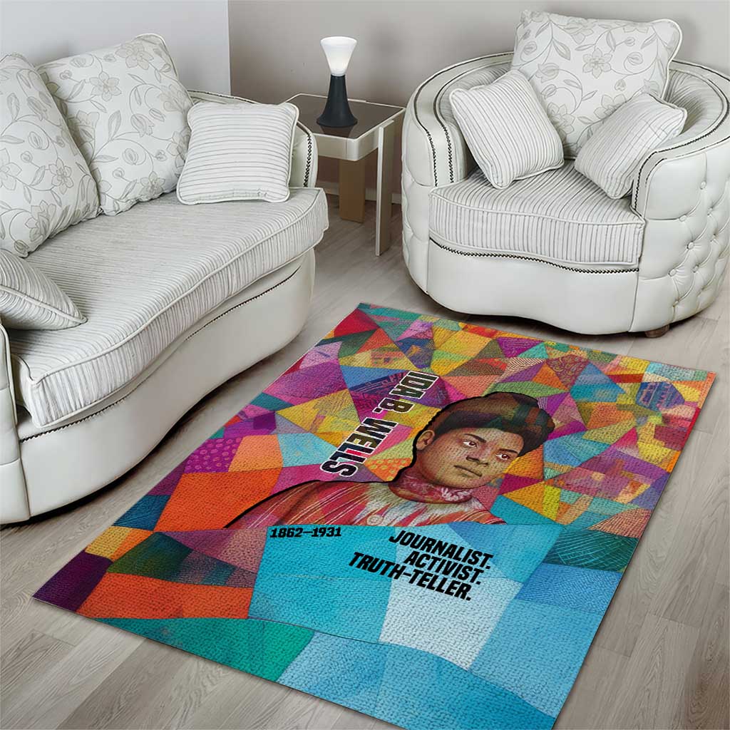 Ida B. Wells Area Rug with Colorful Patchwork Pattern Design Confident Portrait Civil Rights and Journalism Tribute - Wonder Print Shop