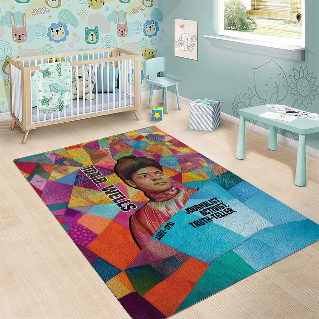 Ida B. Wells Area Rug with Colorful Patchwork Pattern Design Confident Portrait Civil Rights and Journalism Tribute - Wonder Print Shop