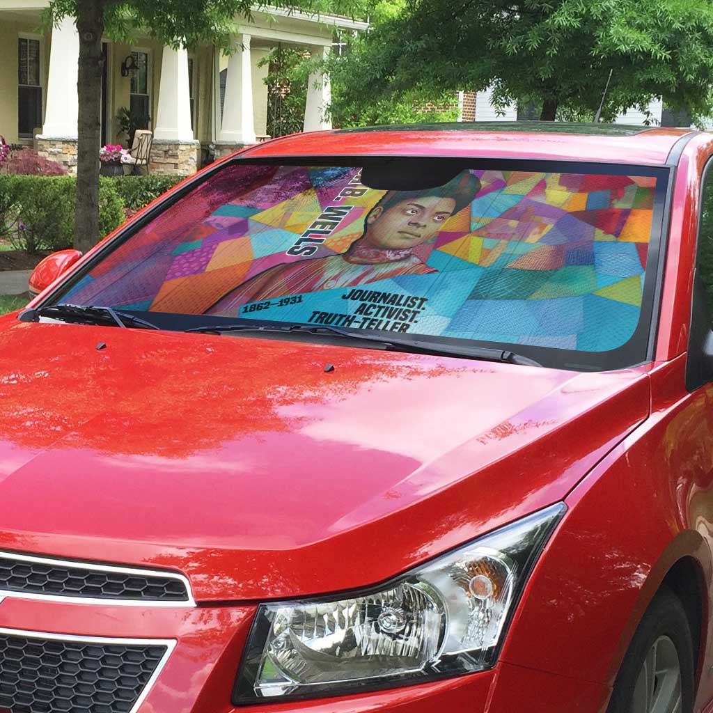 Ida B. Wells Auto Sun Shade with Colorful Patchwork Pattern Design Confident Portrait Civil Rights and Journalism Tribute - Wonder Print Shop