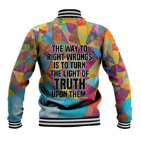 Ida B. Wells Baseball Jacket with Colorful Patchwork Pattern Design Confident Portrait Civil Rights and Journalism Tribute - Wonder Print Shop