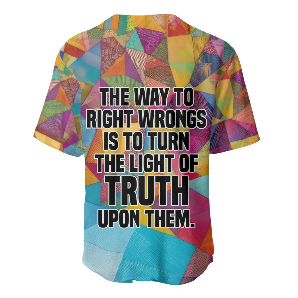 Ida B. Wells Baseball Jersey with Colorful Patchwork Pattern Design Confident Portrait Civil Rights and Journalism Tribute - Wonder Print Shop