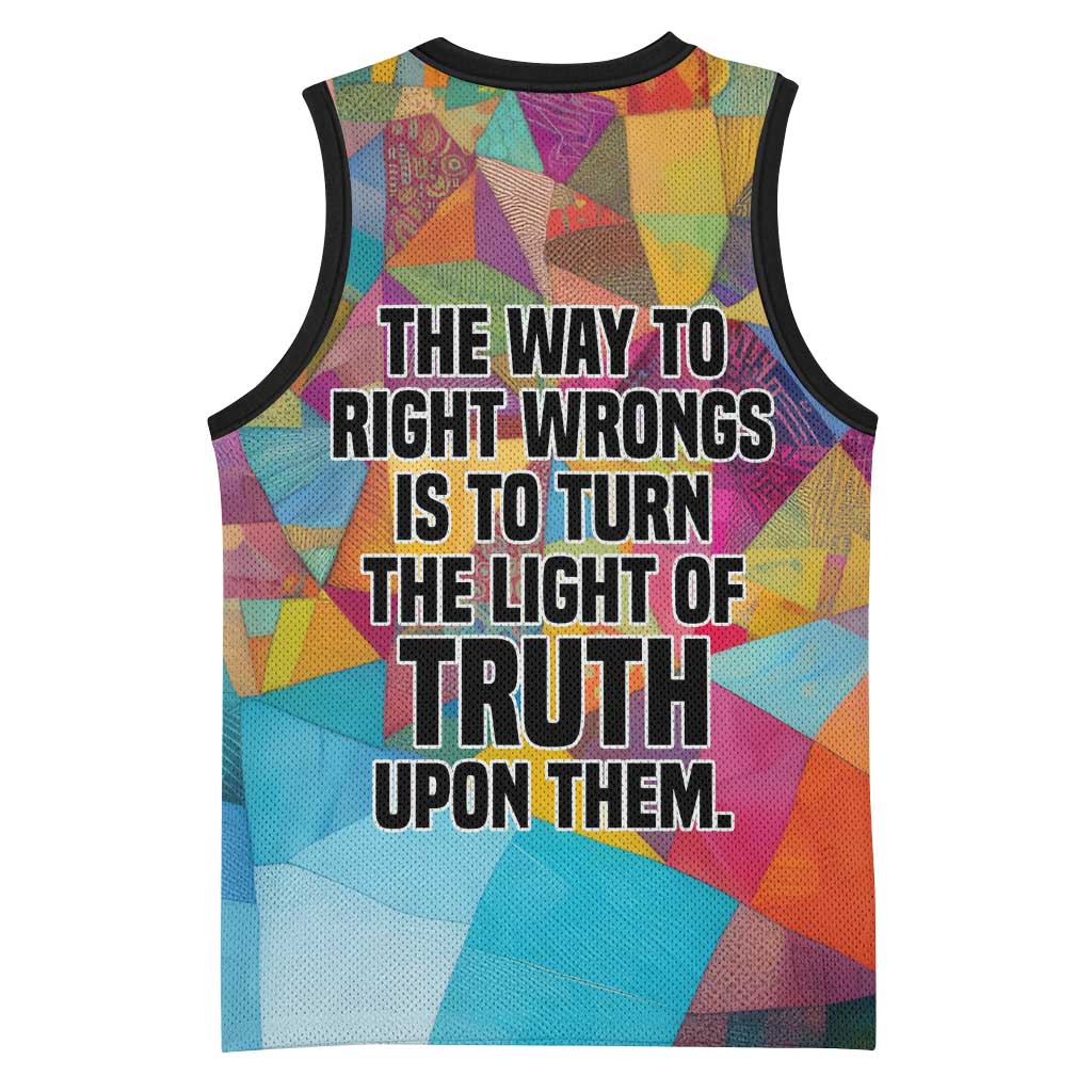Ida B. Wells Basketball Jersey with Colorful Patchwork Pattern Design Confident Portrait Civil Rights and Journalism Tribute - Wonder Print Shop