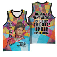 Ida B. Wells Basketball Jersey with Colorful Patchwork Pattern Design Confident Portrait Civil Rights and Journalism Tribute - Wonder Print Shop