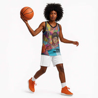 Ida B. Wells Basketball Jersey with Colorful Patchwork Pattern Design Confident Portrait Civil Rights and Journalism Tribute - Wonder Print Shop