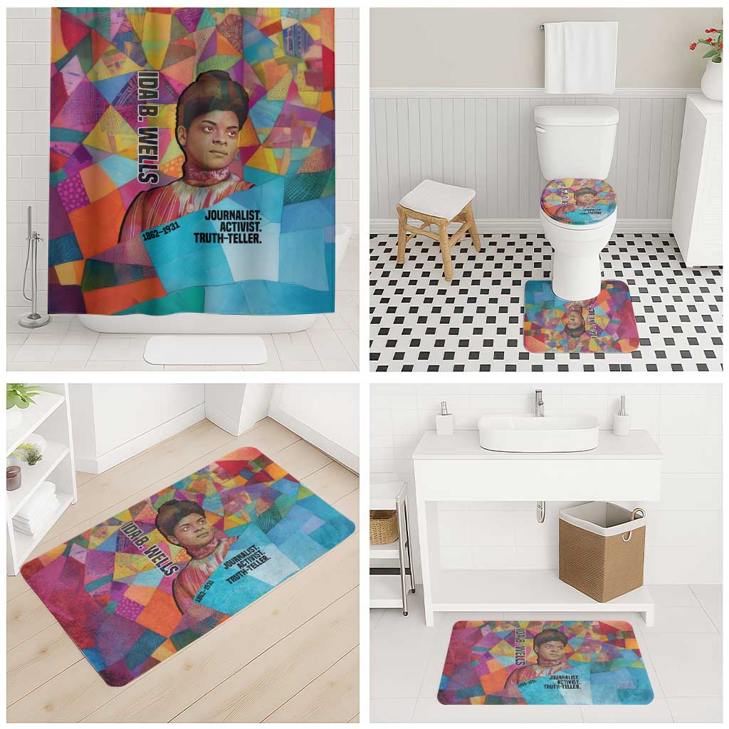 Ida B. Wells Bathroom Set with Colorful Patchwork Pattern Design Confident Portrait Civil Rights and Journalism Tribute - Wonder Print Shop